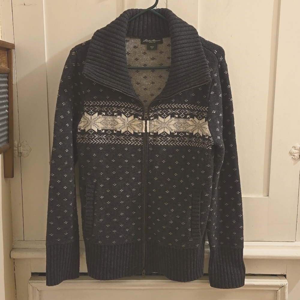 Eddie Bauer mens gray Nordic cardigan Sz M